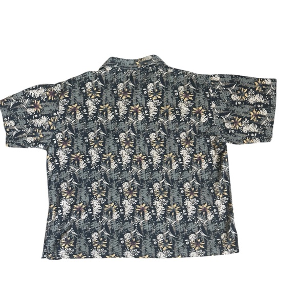 Natural Issue Worn Wash Men’s Floral Hawaiian Polo Shirt in Black & Tan. Size XL - Picture 2 of 4
